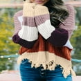 thumbnail image 3 of Mode des Femmes Bloc de Couleur Pull Manches Longues Creux Pompons en Détresse Pull, 3 of 4