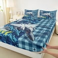 thumbnail image 4 of Feelyou Cartoon Airplane Boys Twin Sheet Sets, Plane Helicopter Print Twin Fitted Sheet, Blue Camouflage Buffalo Flat Sheet, Breathable Home Decor, 3 Pieces, 4 of 8