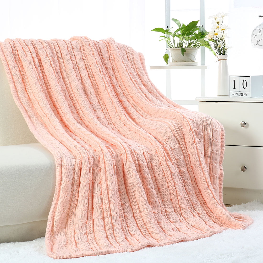 Soft Warm Throw Sofa Couch Bed Cable Knit Reversible Throw Blanket