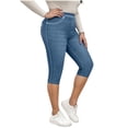 thumbnail image 5 of Fmbrln Womens Capri Jeans Pants Elastic Waisted Slim Tapered Summer Pants Fashion Casual Solid Color Cropped Pants, 5 of 9