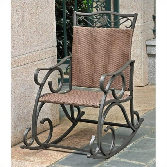 Pemberly Row Resin Patio Rocker in Antique Brown