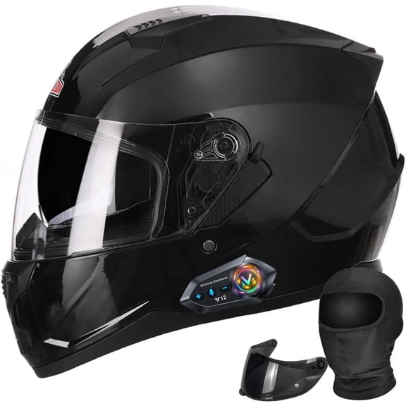 Bluetooth Modular Full Face Motorcycle Generic DOT Approved Helmets for Adults Motorcycle Built-in Bluetooth Stereo System, Anti-Fog Double Visor, Removable Liner, Adults Men Women