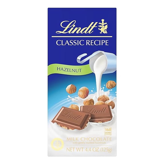 Lindt CLASSIC RECIPE Hazelnut Milk Chocolate Candy Bar, Milk Chocolate, 4.4 oz. ( Pack of 2 )