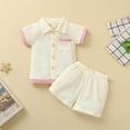 thumbnail image 2 of Odeerbi Toddler Boys Summer Cotton Shirt Outfits Toddler Kids Baby Fashion Cute Short Sleeve Solid Color Casual Shorts Suit with Pocket Pink 2-3 Years, 2 of 9