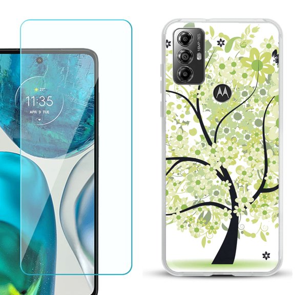 OneToughShield ® for Motorola Moto G Play 2023 Shockproof Fashion Phone Case, with Tempered Glass Screen Protector - Green Tree