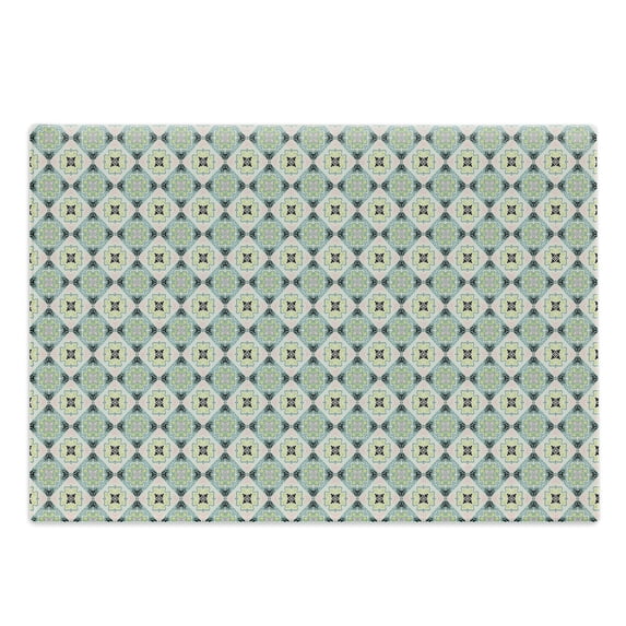 Folk Cutting Board, Style Diagonal Squares and Floral Motif in Soft Tones Classical Ornament, Decorative Tempered Glass Cutting and Serving Board, in 3 Sizes, by Ambesonne