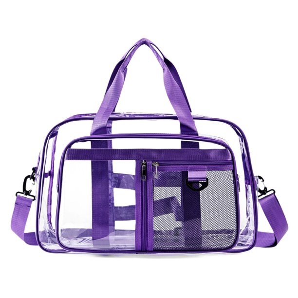 Bolsa de lona transparente de PVC con cremallera, ideal para viajes, acampadas y eventos deportivos. Púrpura