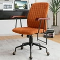 thumbnail image 4 of Gymax Velvet Home Office Chair Swivel Adjustable Task Chair w/ Wooden Armrest Orange, 4 of 10