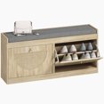 thumbnail image 1 of HOMCOM Shoe Bench with Flip Doors, Boho Entryway Bench, Natural Wood, 1 of 10