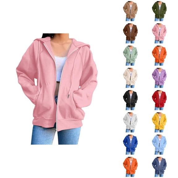 Hoodies for Women with Pockets Long Sleeve Basic Cardigan Hooded Sweatshirt Cardigan Outerwear