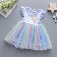 thumbnail image 2 of Bellafa Little Girl Unicorn Tutu Dress Ruffle Sleeve Easter Cotton Rainbow Tulle Sundress Birthday Wedding Party Princess Dresses, 2 of 5