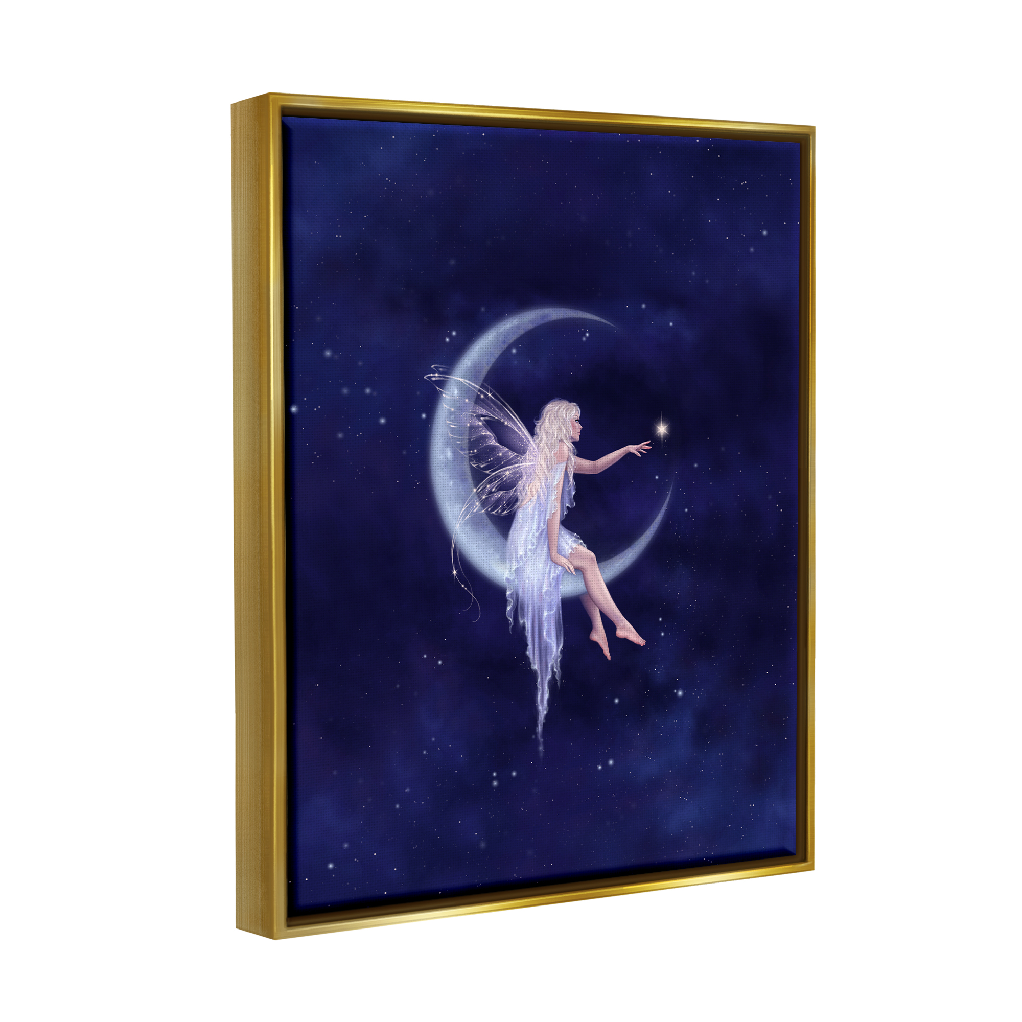 Stupell Industries Birth of a Star Fairy Fairy Tales & Fantasy Painting Gold Floater Framed Canvas Art Print Wall Art, 17 x 21