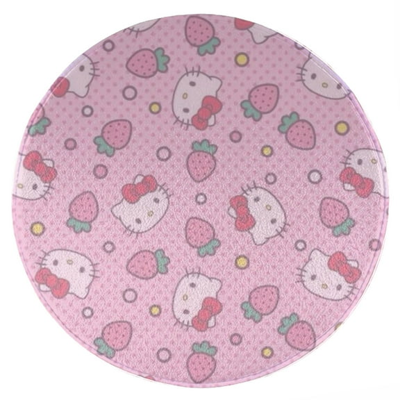 Hello Kitty Round Rug Washable Circle Rug Non Slip Round Doormat Anime Printed Flannel Round Entryway Rug Floor Carpet Round for Entrance, Entryway, Bedroom 23.6 Inch