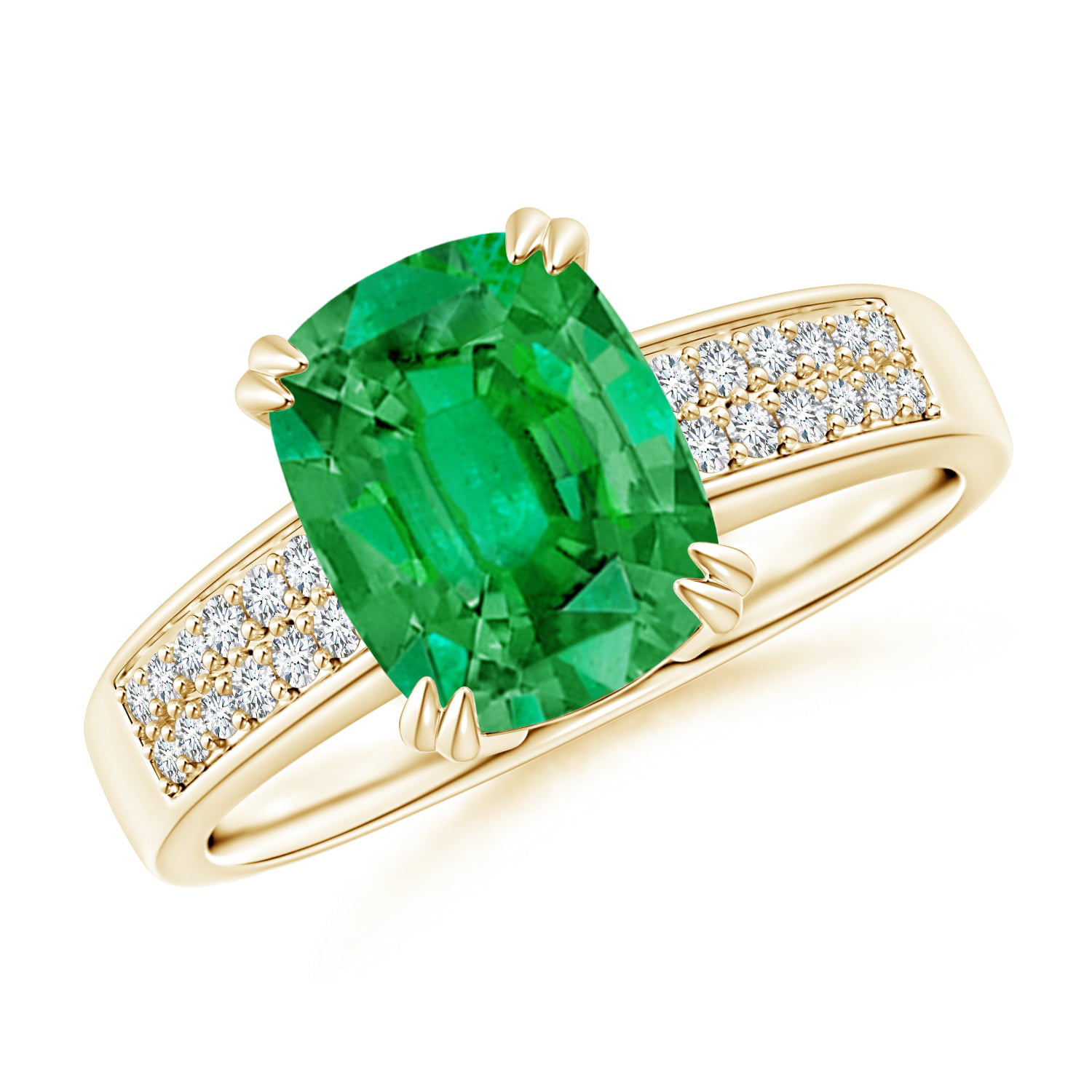 Angara - May Birthstone Ring - Cushion Emerald Cocktail Ring with ...