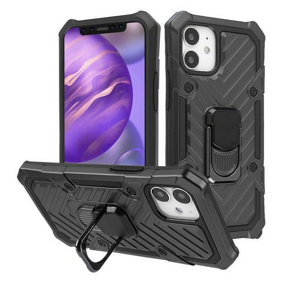 Apple iPhone 12 Pro, iPhone 12 /6.1" Phone Case with Impact Resistant Metal Ring Kickstand Magnetic Armor Hybrid Heavy Duty Rugged Hard TPU Shockproof Ring Black Cover for Apple iPhone 12 /12 Pro