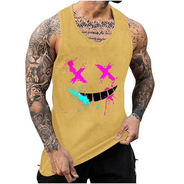 Camisetas de Tanque de los Hombres Tanque de los Hombres Incolor Gradiente de Impresión Cuello Redondo Correa Delgada Fuga Atrás Regular Casual Deportes Blusas de Tanque