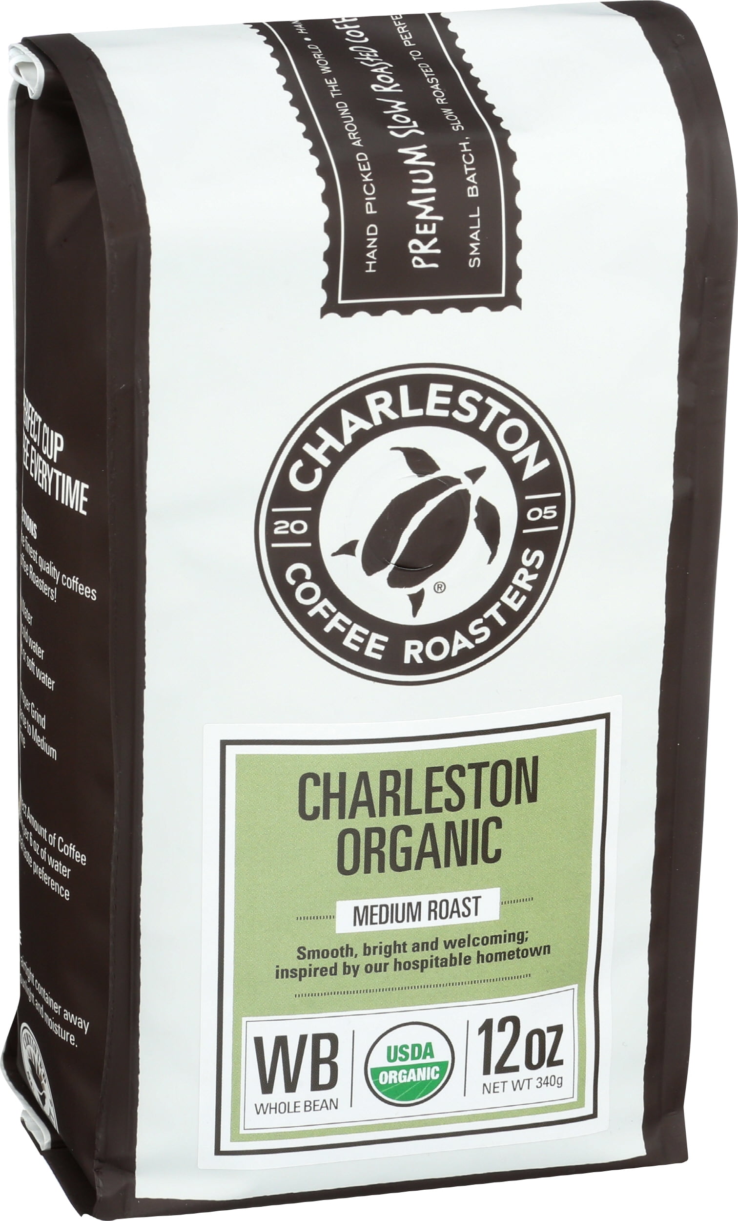 Pack of 6, Charleston Coffee Roaster Charleston Organic Medium Roast Whole Bean Coffee, 12 oz