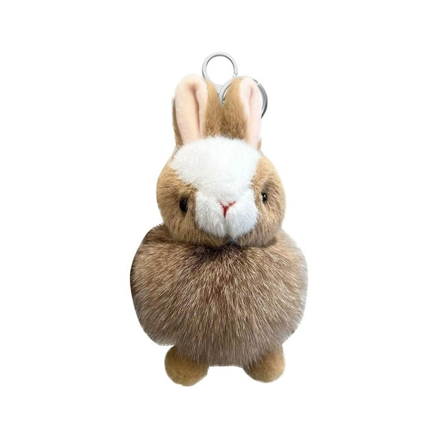 Fluffy Rabbit Keychain Pendant Soft Plush Toy Backpack Charm Khaki Metal Hook Attachment Car Accessory Gift Decorative Item Lightweight Portable Fur Simulation Y-464 Khaki