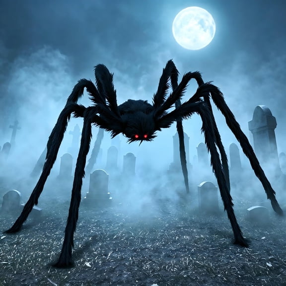 Joyfy 5 ft Scary Giant Spider Halloween Decorations Outdoor,Poseable Spider Lifelike Hairy Prop for Yard,Haunted House,Tree or Porch Party Decorations,Black