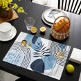 thumbnail image 3 of Blue Bohogeometric Placemats Set of 4, Bohemia Ethnic Abstract Lines Leaf Placemats for Dining Table, Place Mats for Kitchen Tabletop, Waterproof Wipeable Dining Table Mats Set, 3 of 9