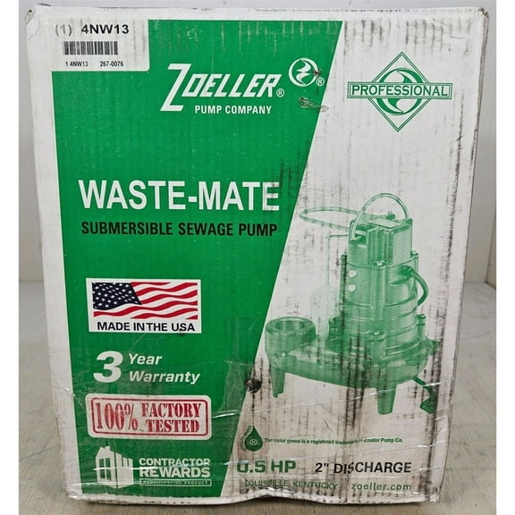 Zoeller 1/2 HP,Sewage Ejector Pump,460VAC 267-0041
