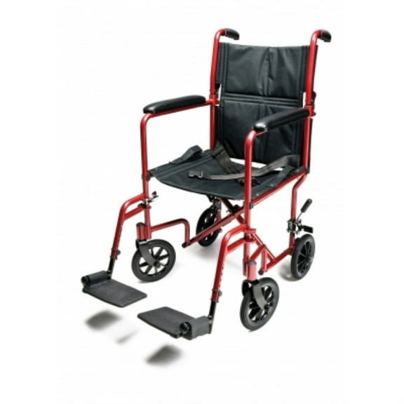 Everest & Jennings Transport Wheelchair, Lightweight & Compact Folding Aluminum, 17" Seat, Red