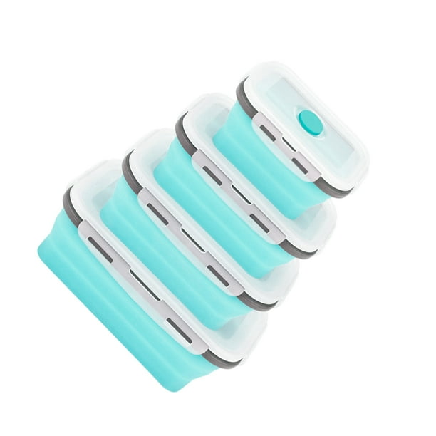 Toystoory Cajas de almuerzo de silicona de 4 piezas Cajas para microondas y lavavajillas versátiles que ahorran espacio 4 piezas en 1 paquete Mostrada Azul