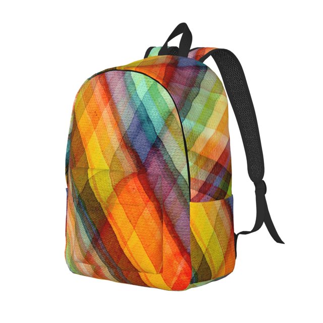 Disketp Abstract Watercolors Tartan Mochila de Lona Estampada, Mochila Escolar de Viaje Ligera para Estudiantes y Portátil-Medium