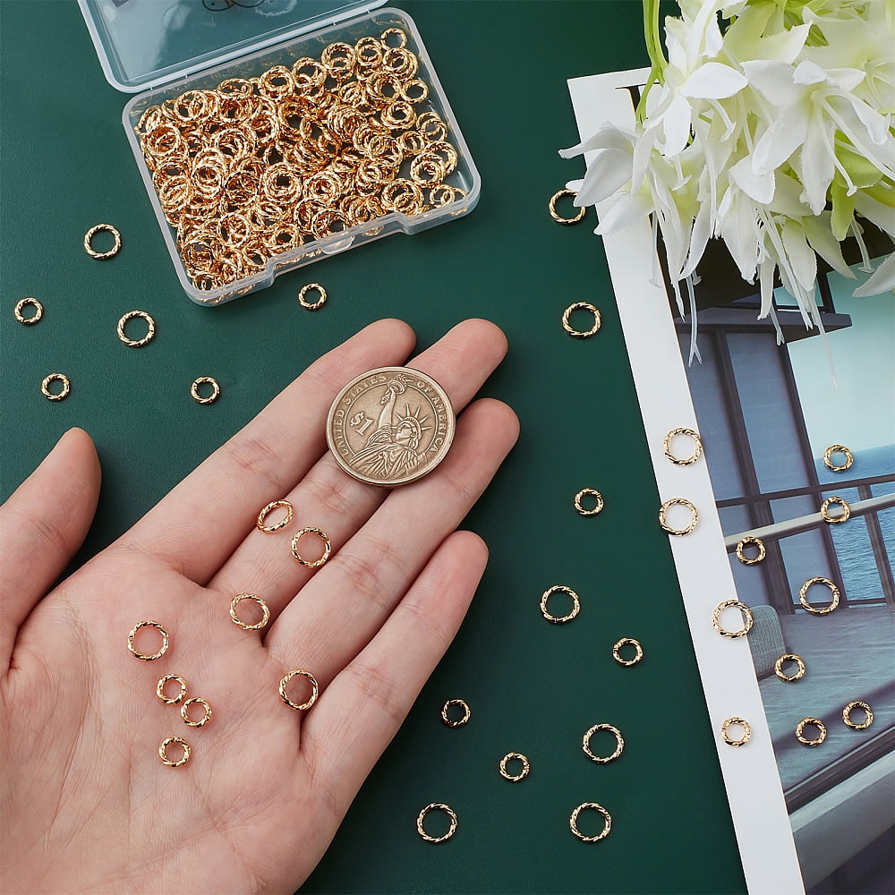 240pcs 2 styles Brass Open Jump Rings Long-Lasting Plated Twisted Round Real 18K golden Plated 18 Gauge 6-8x1mm Inner Diameter: 4-6mm 120pcs/style