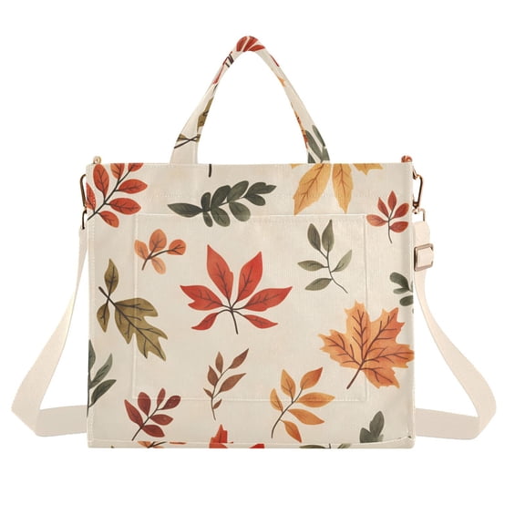 FORMRS Womens Corduroy Tote Bag Crossbody Shoulder Handbag with Pocket, Yellow Autumn Leaves