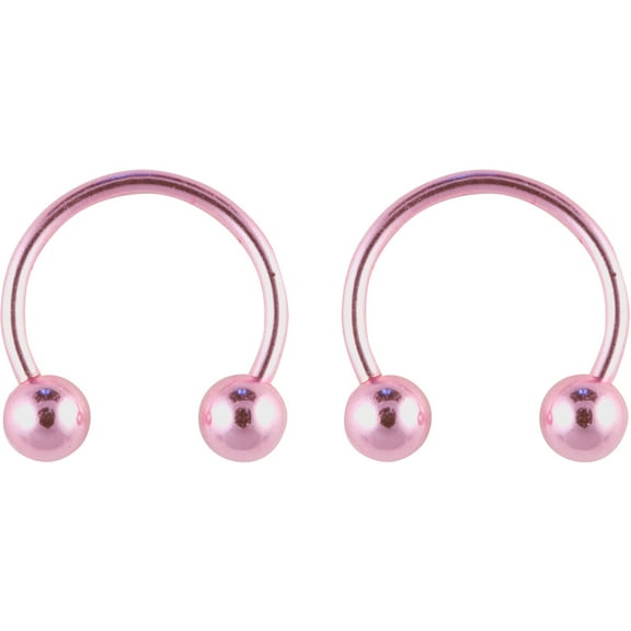Hot Silver-Women's Basics Surgical Steel Pink Horseshoe Earrings Set