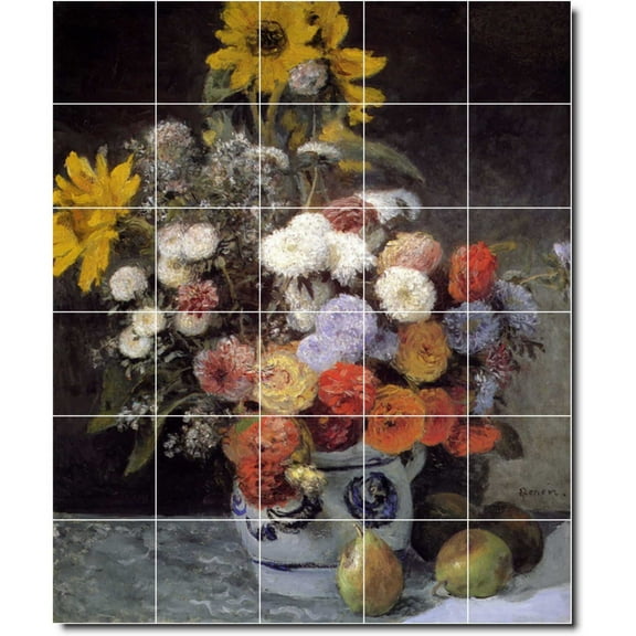 Ceramic Tile Mural-Auguste Renoir Flowers Bathroom Tile Mural 10. 30" w x 36" h using (30) 6 x 6 ceramic tiles