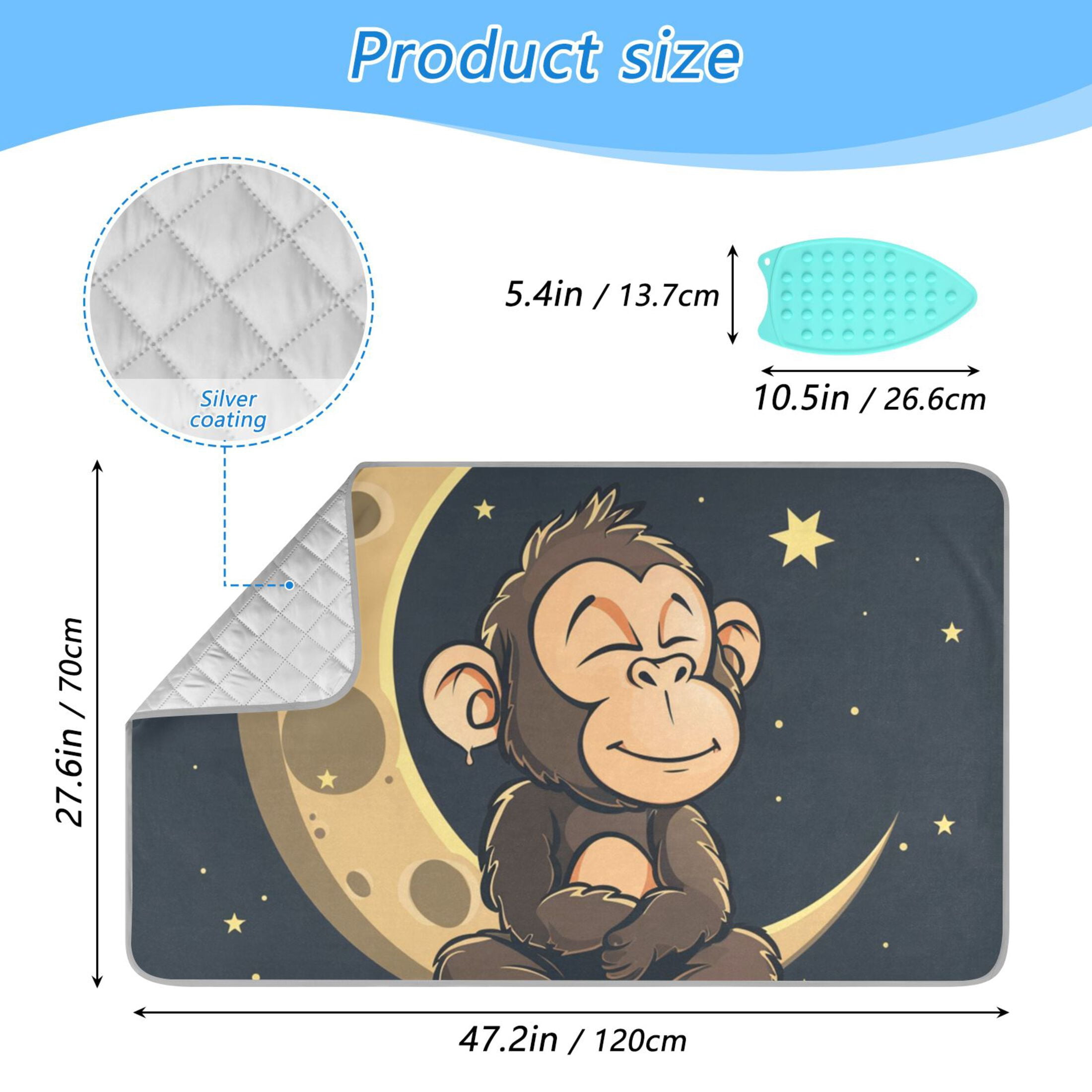 Sitting Monkey Moon Stars Ironing Mat Blanket Portable Travel Ironing Pad Heat Resistant Pad 47.2" x 27.6”