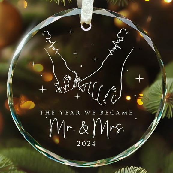 Wedding Ornament 2025 - Our First Christmas Married Ornaments 2025 - Mr and Mrs Ornaments 2025 - Wedding Gifts for Couples, Newlyweds, Bride - Glass Ornament