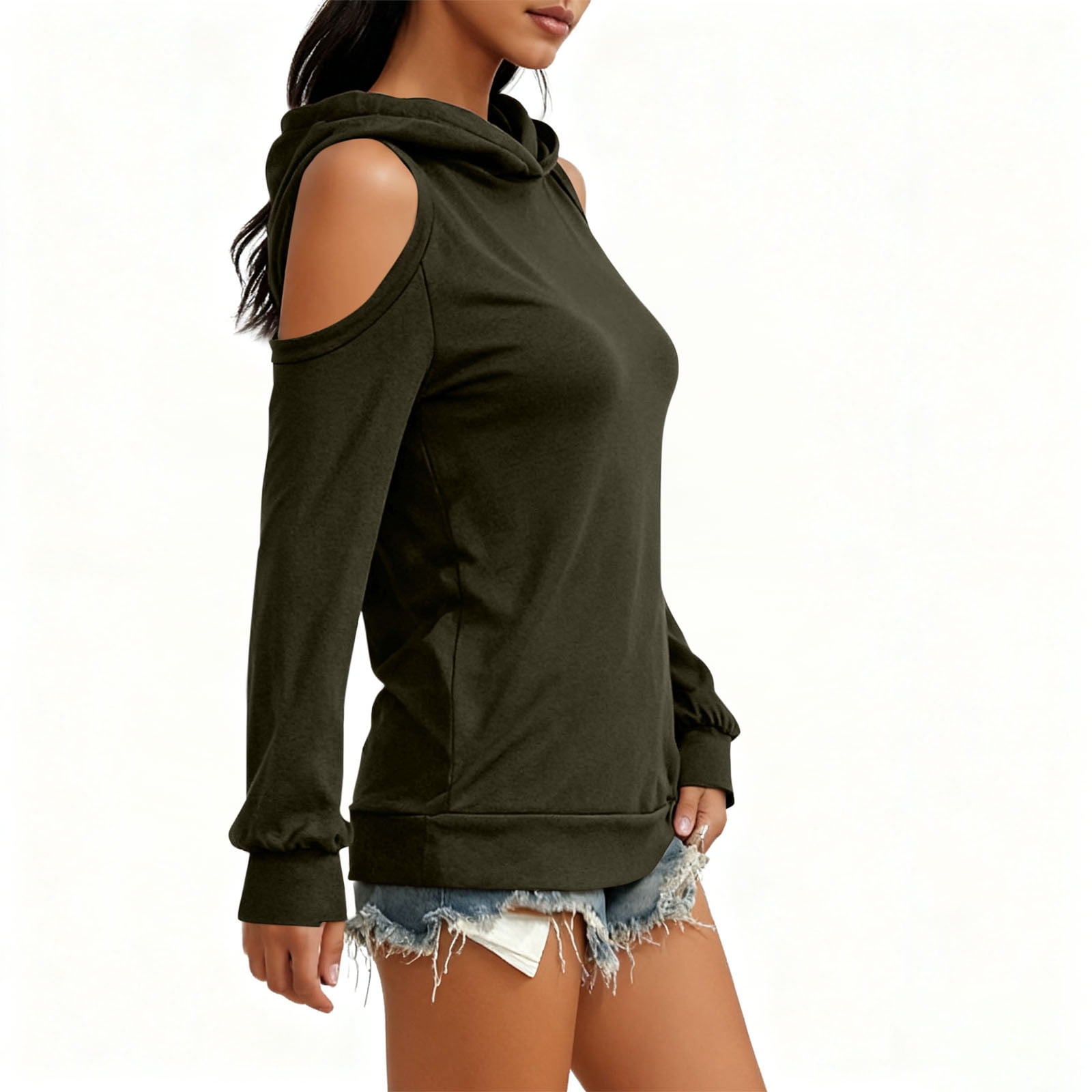 BSDJILFG Cold Shoulder Sweaters for Women Bell Sleeve Knitting Cotton Top High Neck Backless Soft Cozy Loose Blouses