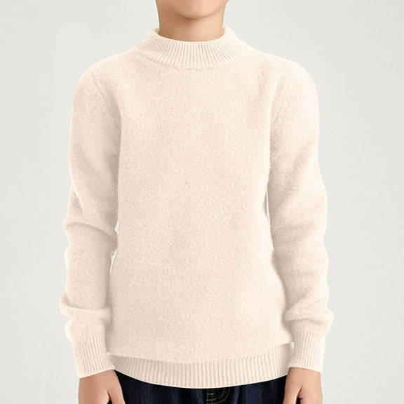 NAISIBABY Boys Girls Sweater, Long Sleeve Basic Solid Crew Neck Fall Winter Casual Warm Tops Beige 6-8T