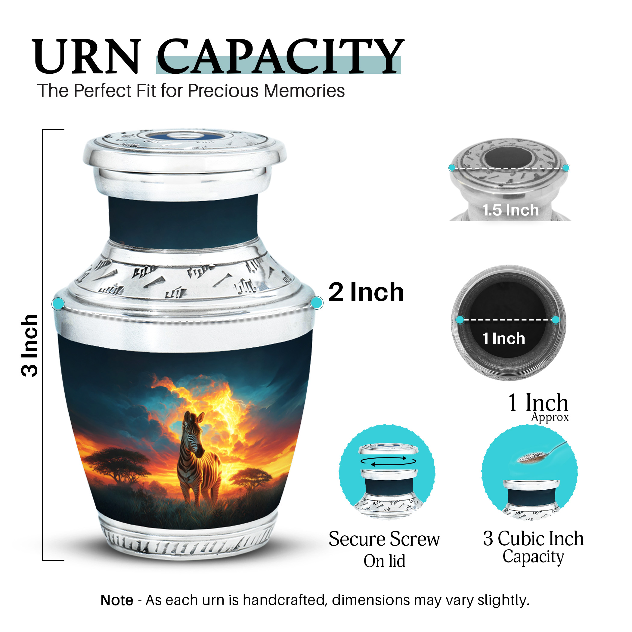 SABURIAL Zebra Urn - Honor Your Loved One - Burial Urn For Male & Female - 3 Inch - Pack Of 1 - Decorative For Cremation - Mini Memorial Urns - Funeral Urns Ashes