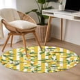 thumbnail image 4 of Round Rugs 4Ft, Lemon Leaves Round Area Rug Washable Indoor Throw Carpet, Yellow Vertical Stripes Spring Flowers Soft Non Slip Circle Rug for Kitchen Nursery Room Home Decor Aesthetic, 4 of 8