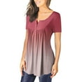 thumbnail image 3 of Aoochasliy Tee Shirts for Women Graphic Trendy V-Neck Gradient Printed Tunic Tops Buttons Short Sleeve T-shirt, 3 of 6