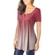 thumbnail image 3 of ICHUANYI Clearance Women Fashion V- Neck Gradient Printed Tunic Tops Buttons Short Sleeve T-shirt(Pink, M) ICHUANYI WER2023080700706, 3 of 6