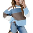 thumbnail image 2 of Women's Color Block Cropped Sweaters Winter Trendy Casual Going Out Striped Pullover Tops for Fall and Winter, Stylish and Comfortable, Perfect for Fashionable Wear,Turquoise,Size 2XL, 2 of 5