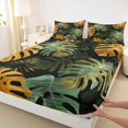 thumbnail image 3 of Manfei Green Gold Leaves Queen Sheet Sets,Tropical Plant Theme Flat Sheet,Monstera Leaf Queen Fitted Sheet For Teens,Breathable Home Decor,4-Piece, 3 of 7