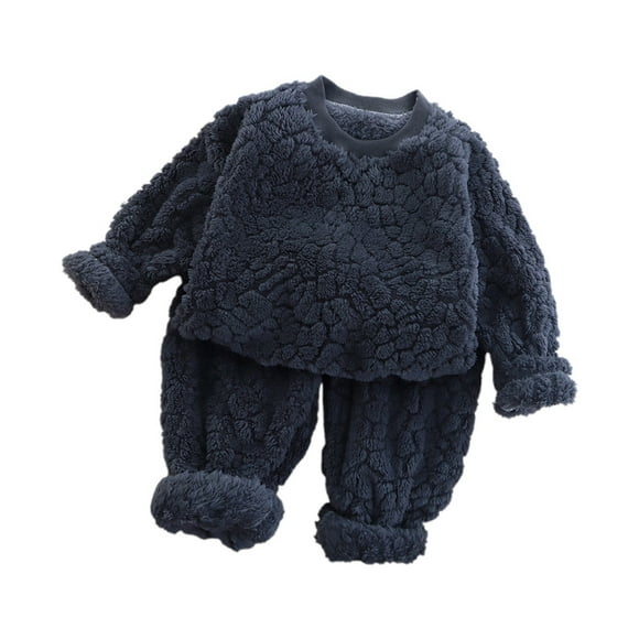 PMVFHDE Clearance Cute Pajamas 2 Piece Toddler Kids Boys Girls' Winter Pyjama Set Warm Flannel Sleepwear Set Tops Pants Outfits Soft Pyjamas Outfits Grey,3-4 Years