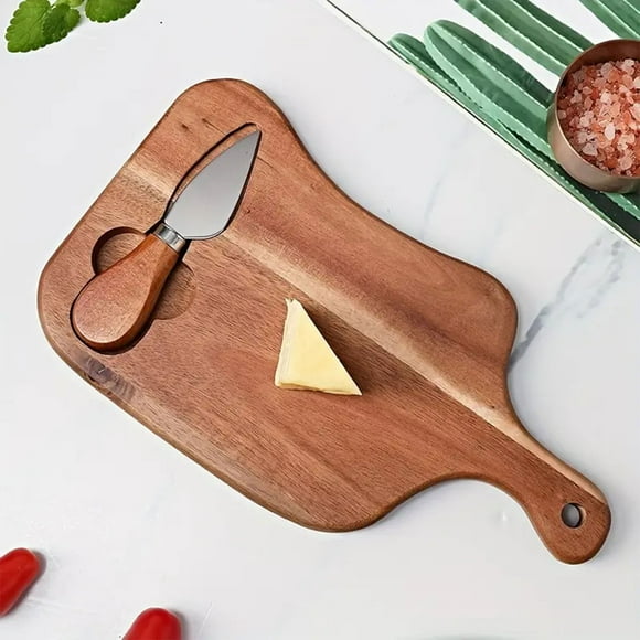 Acacia Wood Cutting Board with Knife Set,Cheese Boards Charcuterie Boards with Handle for Kitchen,Hanging Cutting Board Decor,Bread Boards for Food,Cheese,and Meat,Xdegoge Home Decoration