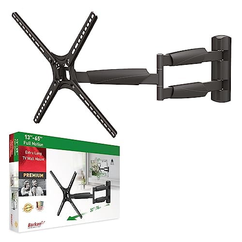 Barkan 30'' Long TV Wall Mount, 13 - 65 inch Full Motion Articulating - 4 Movement Flat / Curved Screen Bracket, Holds up to 80lbs, Extremely Extendable, Fits LED OLED LCD