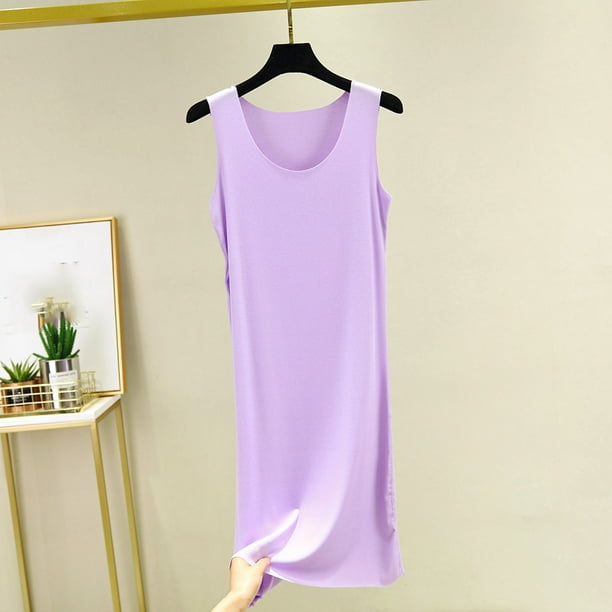 Camisón largo de poliéster para mujer, sin mangas, cuello redondo, color liso, holgado, para el hogar