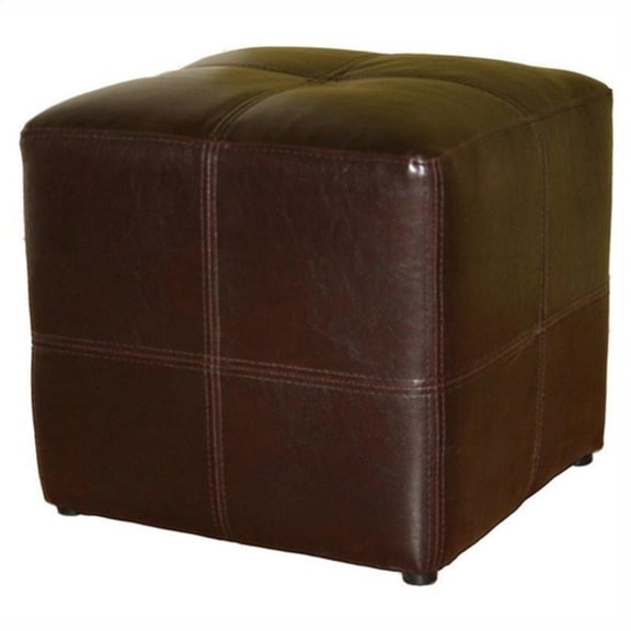 Kingfisher Lane Leather Cube Ottoman in Dark Brown
