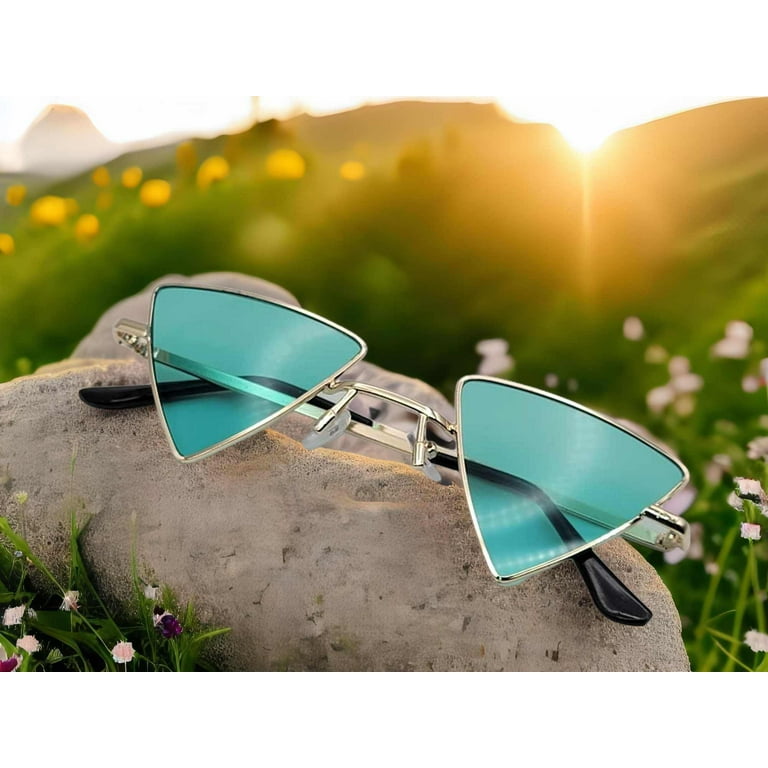 Green Retro Triangle Cat Eye Sunglasses | Cateye Sunglasses  display picture 2