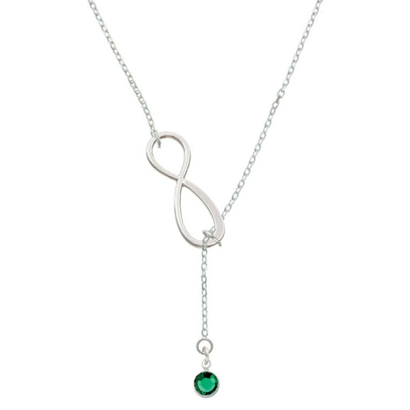 Delight Jewelry Crystal Green Channel Drop Silver tone Elegant Infinity Lariat Necklace
