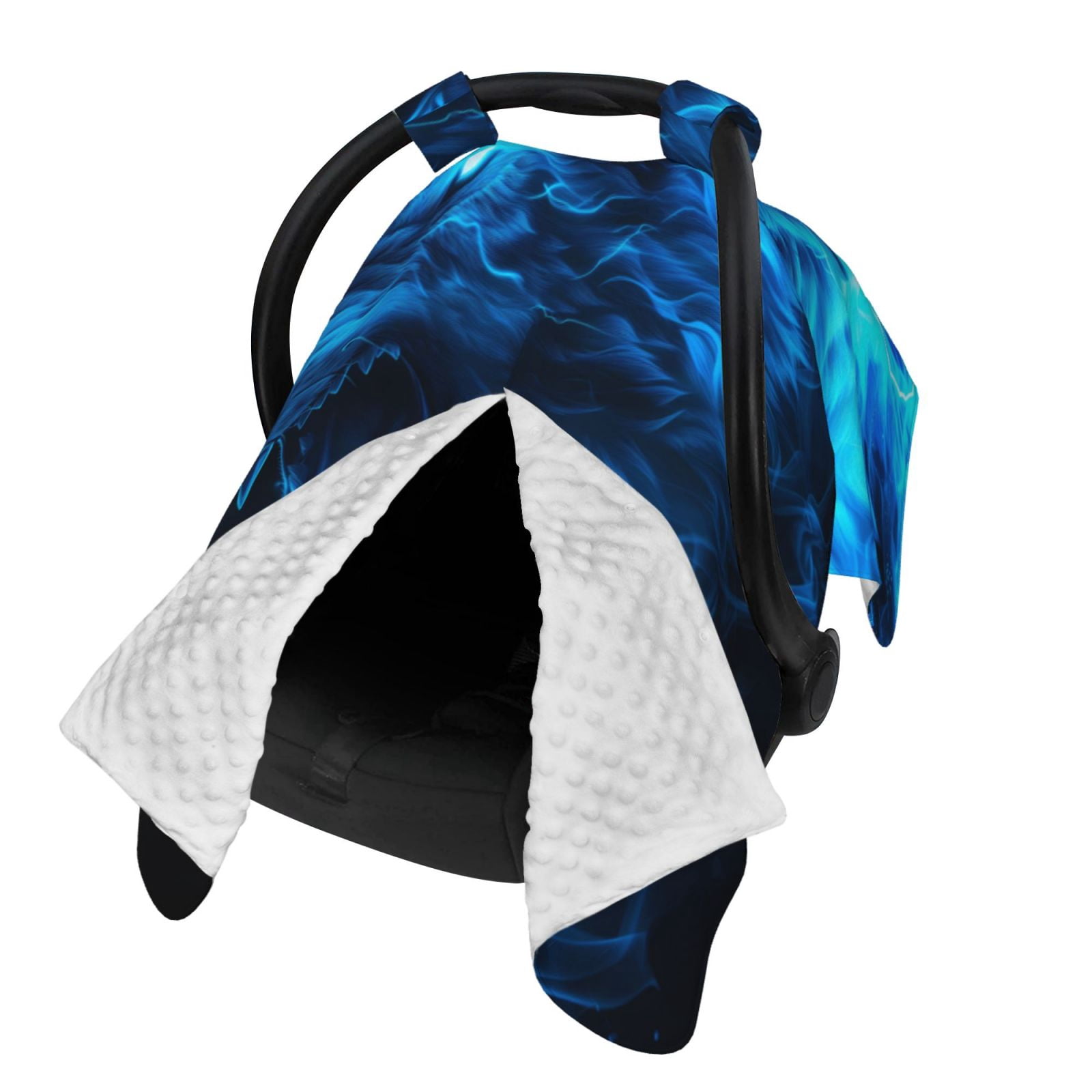 Naloa Ice Blue Fire Wolf Baby Car Seat Cover, Breathable Baby Carrier Cover, Multiuse Baby Carrier Cover & Nursing Breastfeeding Cover